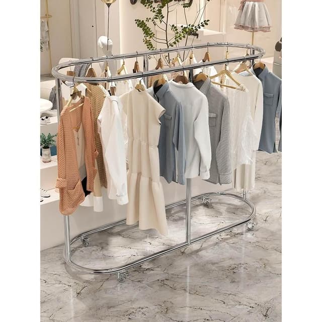服裝店展示架不銹鋼掛衣架橢圓形中島架貨架女裝童裝架落地陳列架