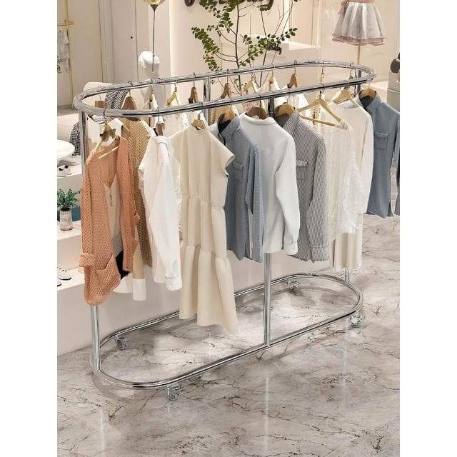 服裝店展示架不銹鋼掛衣架橢圓形中島架貨架女裝童裝架落地陳列架