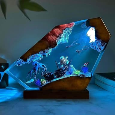 章魚和海龜樹脂小夜燈情侶潛水夫探索海底世界獨特裝飾耶誕節禮物
