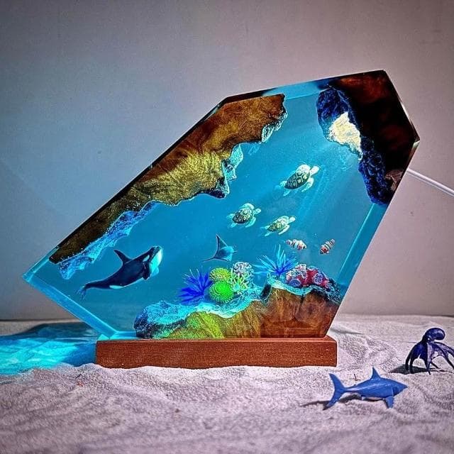 虎鯨樹脂環氧小夜燈海龜樹脂藝術燈手工樹脂燈臥室裝飾情人節禮物