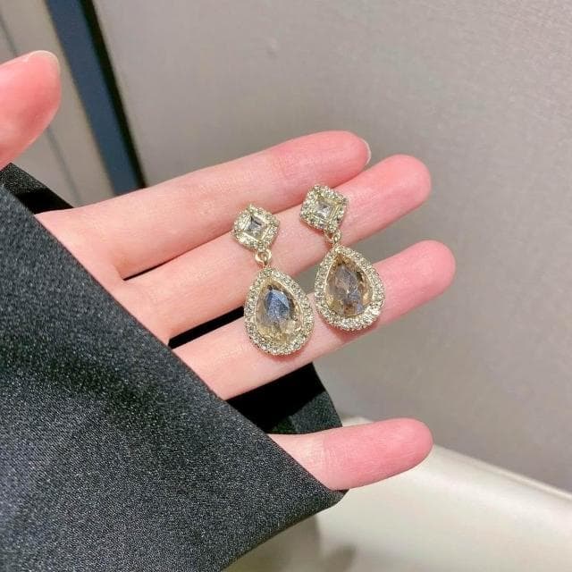 {遇見臻品}BG333鑲鑽水滴形耳環韓國個性百搭耳墜水滴石流蘇耳環法式復古宮廷風珍珠耳環女生氣質耳環鑲鑽氣質耳環造型耳環