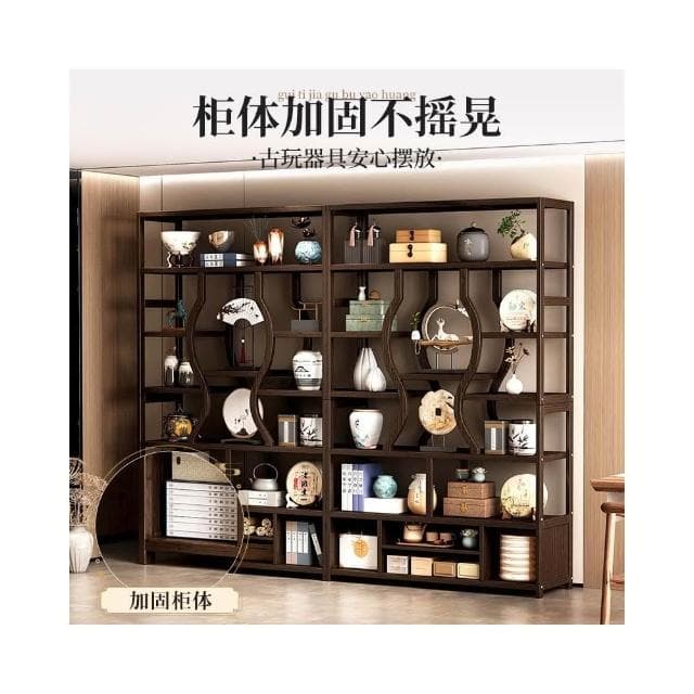 新中式胡桃色博古架古董擺件多寶閣茶室收納櫃茶架茶具茶葉展示櫃