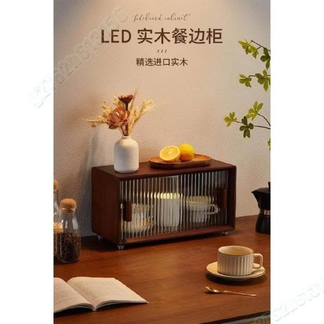 桌面收纳柜 实木餐桌水杯茶具置物架 咖啡杯子收纳盒 防尘厨房储物柜 防塵廚櫃 杯子層架  茶水间杯子櫃 瓶罐