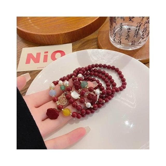【開運堂】現貨 復古中國風６ｍｍ硃砂手鍊女簡約設計蓮蓬手串閨蜜姊妹生日禮物