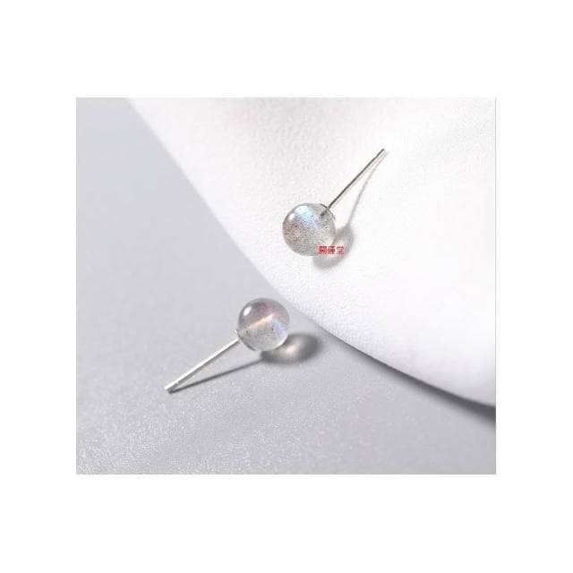 【開運堂】現貨 灰月光石耳針1對Ｓ９２５銀耳針耳釘女韓版簡約耳釘耳環氣質漸變拉長石水晶耳飾