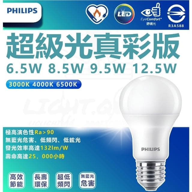 【Philips 飛利浦】真彩版 PHILIPS 飛利浦 LED 6.5W 8.5W 9.5W 12.5W 超級光 燈泡 飛利浦燈泡