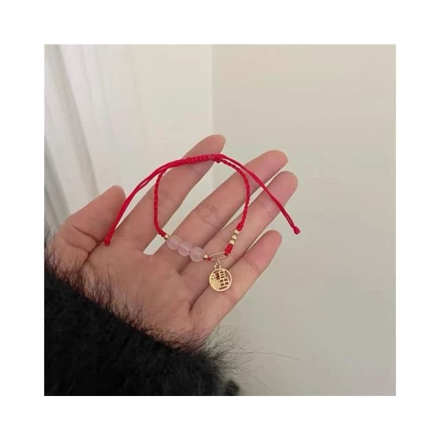 🔥現貨🔥6mm紅繩小福牌手鍊女天然水晶瑪瑙編織手繩網紅同款小眾設計感送閨蜜禮物聖誕節情人節情侶 開運堂