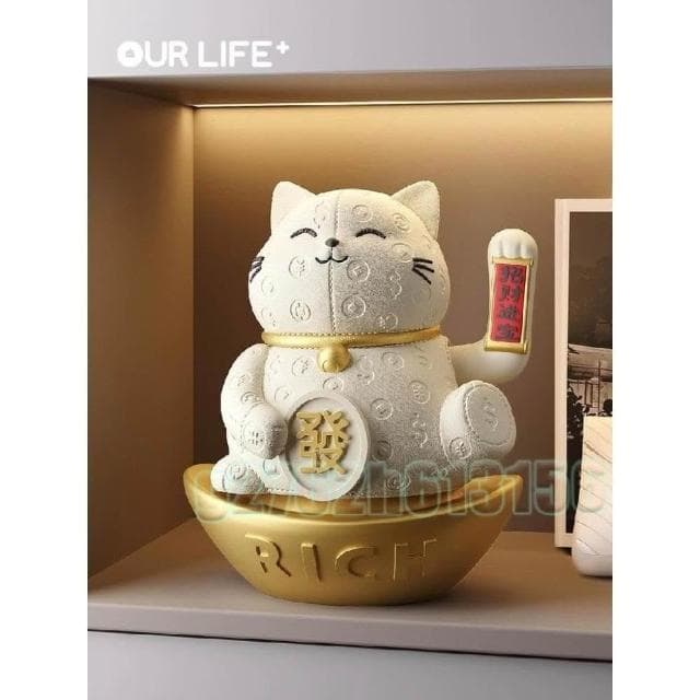 招財貓擺件吉祥物 自動招手皮質紋理存錢罐 手搖存錢罐招財貓 桌面擺件 日常送禮 國潮樹脂擺件 祝福禮物 擺件