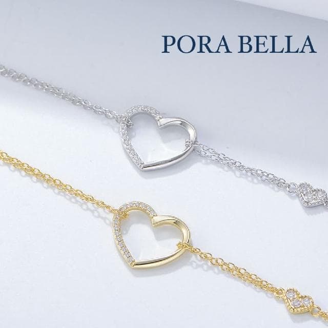 【Porabella】925純銀小巧愛心鋯石造型手鍊 告白禮物 情人節禮物 送女友 銀飾 Bracelets