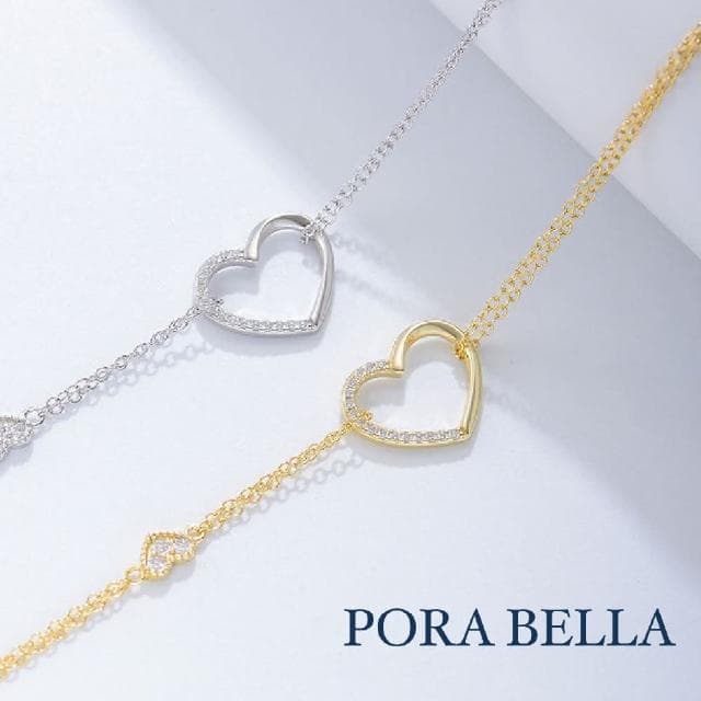 【Porabella】925純銀小巧愛心鋯石造型手鍊 告白禮物 情人節禮物 送女友 銀飾 Bracelets