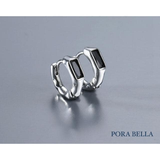 【Porabella】925純銀黑寶石男款中性耳環 高級感個性男款小眾設計 男耳釘 白寶石耳環 圈圈耳環 送男友