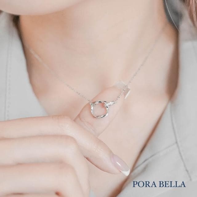 【Porabella】925純銀鋯石項鍊 幾何雙環造型項鍊 純銀項鍊 母親節禮物 告白 生日禮物 Necklace