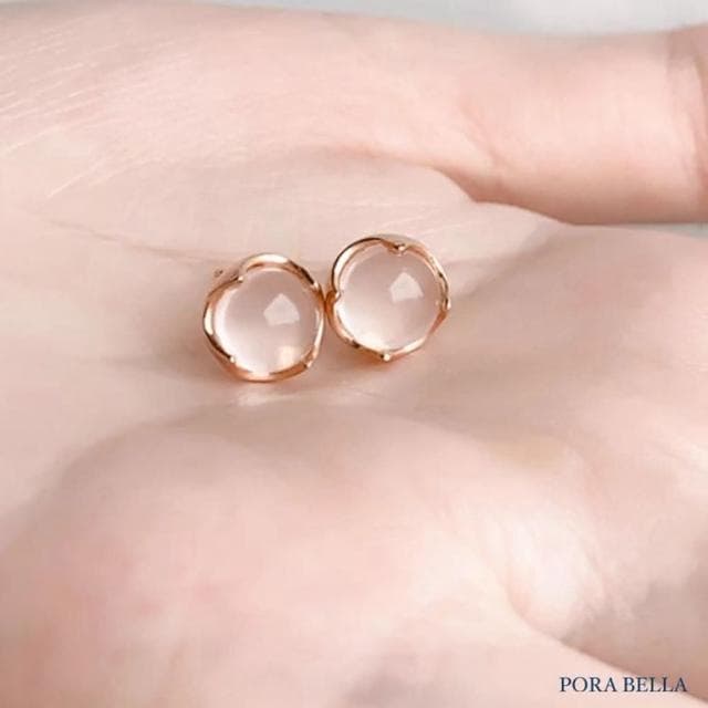 【Porabella】S999純銀粉晶耳環 粉水晶招桃花好運 新款小眾設計 S999足銀穿洞式耳環 Earrings