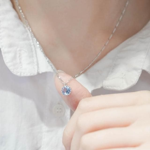 【Porabella】925純銀鋯石項鍊 單顆合成藍寶石 純銀項鍊Necklace