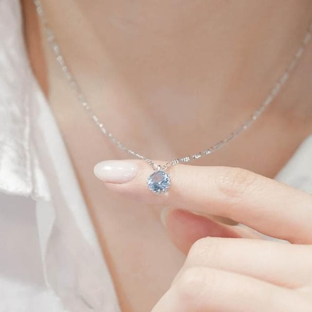 【Porabella】925純銀鋯石項鍊 單顆合成藍寶石 純銀項鍊Necklace