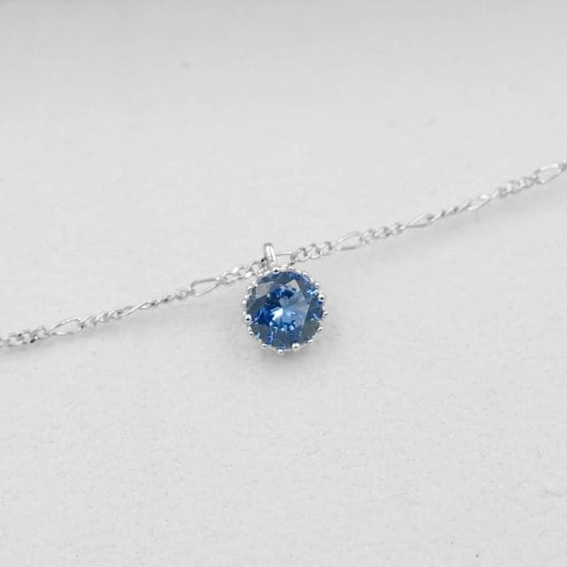 【Porabella】925純銀鋯石項鍊 單顆合成藍寶石 純銀項鍊Necklace