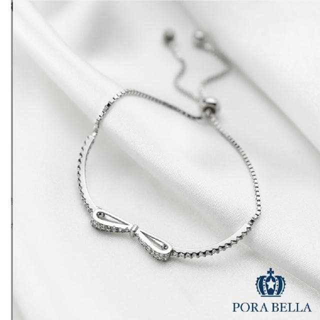 【Porabella】925純銀鋯石滿鑽蝴蝶結手鍊手環 甜美可愛 告白禮物 情人節禮物 送女友 銀飾 Bracelet