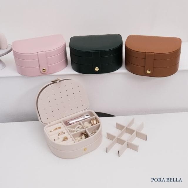 【Porabella】新款雙層美拉德色系皮革首飾盒 飾品收納盒 絨布盒飾品盒 飾品戒指項鍊耳環耳夾收納 交換禮物 送女友