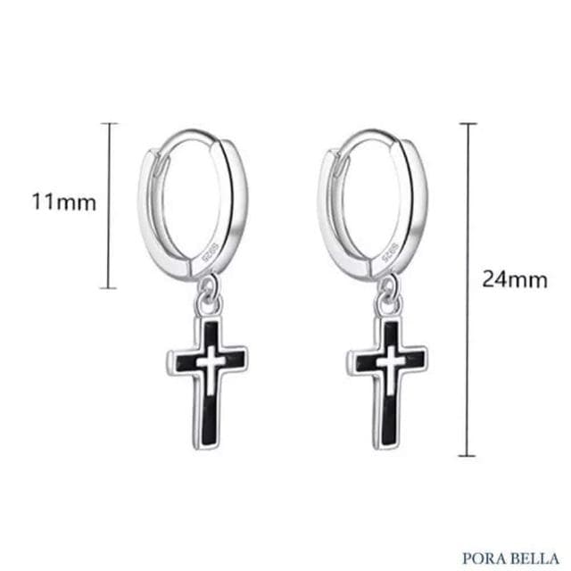 【Porabella】925純銀耳環 鏤空十字架耳環 簡約耳環 個性耳環 百搭耳圈 時尚耳環 耳扣 Earrings