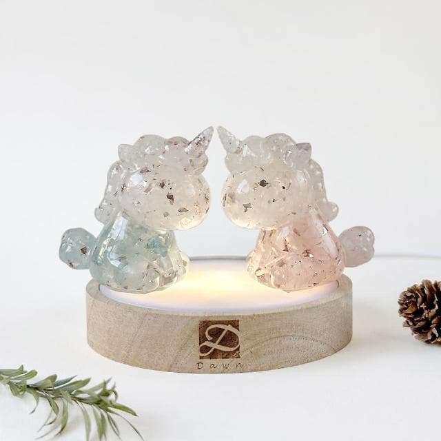 【Dawn Fashion 彤恩時尚】夢幻水晶獨角獸 一對燈座組 //粉水晶 海藍寶父親節禮物//生日禮物