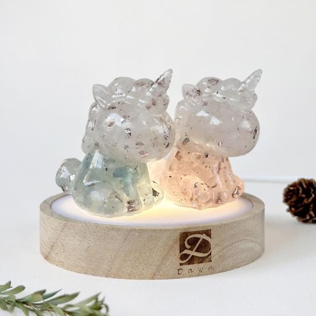 【Dawn Fashion 彤恩時尚】夢幻水晶獨角獸 一對燈座組 //粉水晶 海藍寶父親節禮物//生日禮物