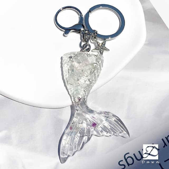 【Dawn Fashion 彤恩時尚】水晶魚尾 鑰匙圈 吊飾 S號 // 原礦碎石 彩瑩石/生日禮物/父親節禮物