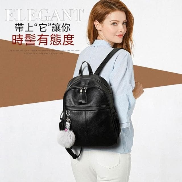 【LEESA】真皮後背包\牛皮包包\黑色包包\大容量後背包\旅行包\媽媽包\輕便後背包\休閒背包\女生禮物