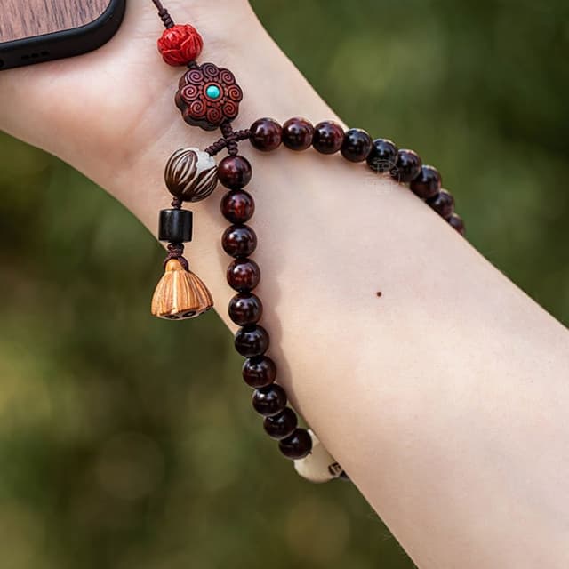 【LEESA】手機掛繩 小葉紫檀手機鍊 佛珠手機掛繩 保平安 吊飾 手腕掛件 送長輩 禮物 保平安 吊墜飾品