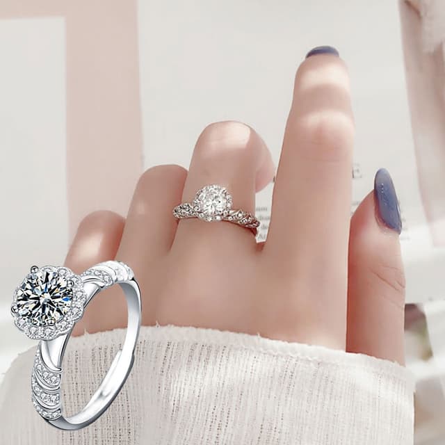 【LEESA】婚戒\銀戒指\莫桑石戒指\個性戒指\韓國戒指\閨蜜戒指\純銀戒指\求婚戒指\生日禮物\造型戒指