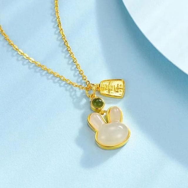 【LEESA】和田玉\玉兔\飾品\鎖骨項鍊\項鍊\S925純銀項鍊\項鍊女\不過敏\不褪色\婚禮禮物\可愛項鍊