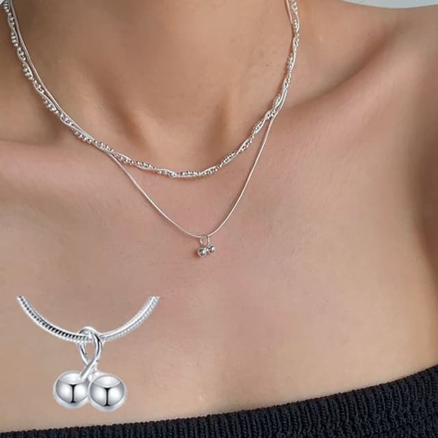 【LEESA】純銀項鍊\櫻桃項鍊\小眾項鍊\ins項鍊\蛇骨鏈\女項鍊\氣質項鍊\可愛項鍊\鎖骨項鍊\閨蜜項鍊\可愛小物\禮物