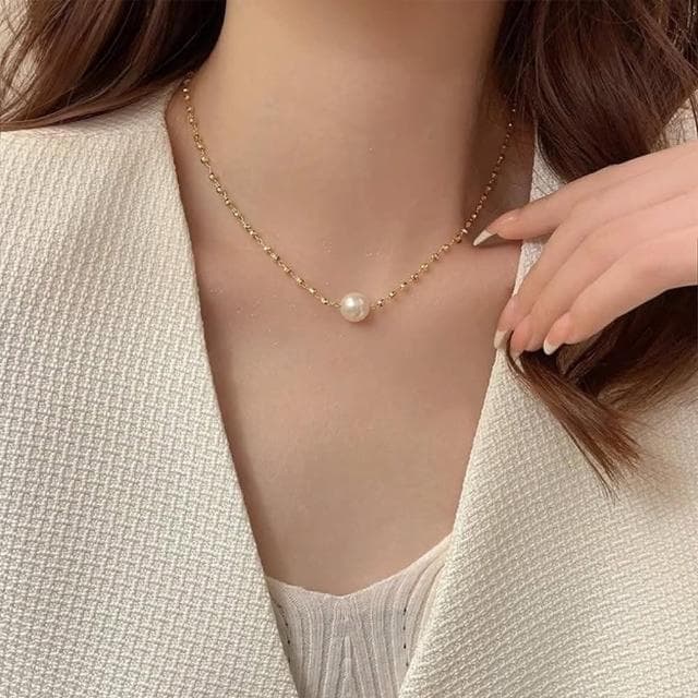 【LEESA】珍珠項鍊\女飾品\女生項鍊\銀項鍊\閨蜜項鍊\18k金項鍊\韓國項鍊\鎖骨項鍊\女生禮物\送禮\交換禮物