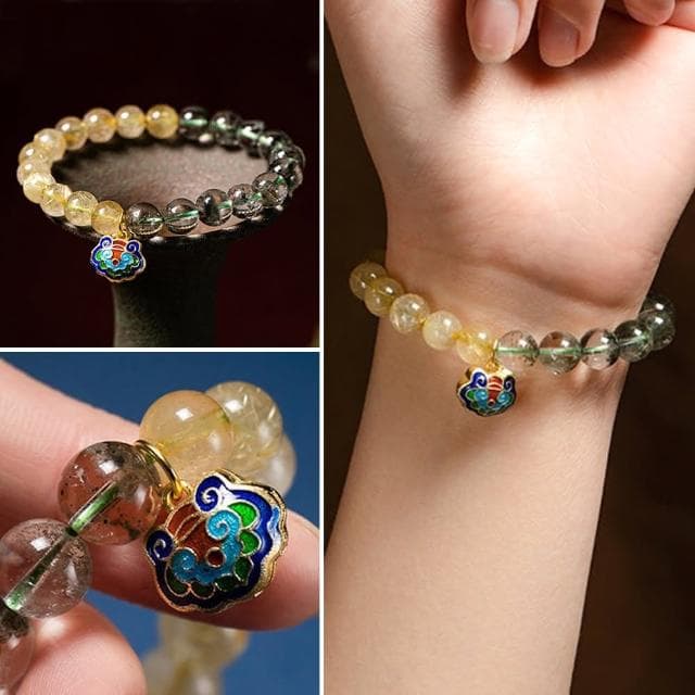 【LEESA】綠幽靈手鍊\招財手鍊\保平安\金髮晶手串\如意鎖手鏈\水晶串珠\禮物\佛珠\手鍊\串珠\手串