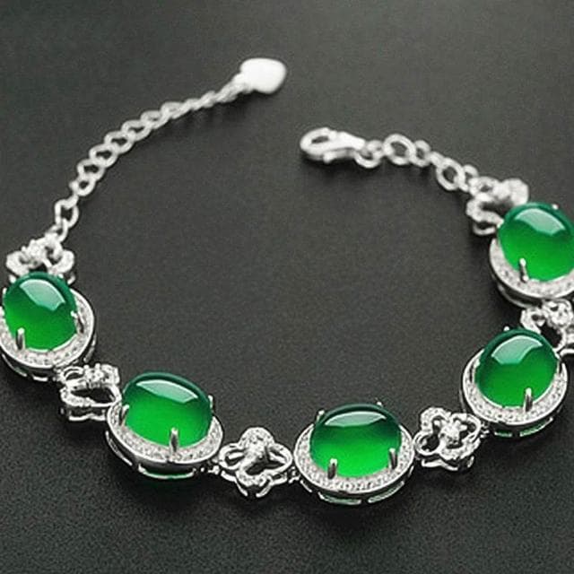 【LEESA】四葉草手鏈\綠玉髓手鍊\純銀手鍊\玉手鐲\招財手鍊\保平安\手環\玉手鍊\氣質手鍊\長輩禮物