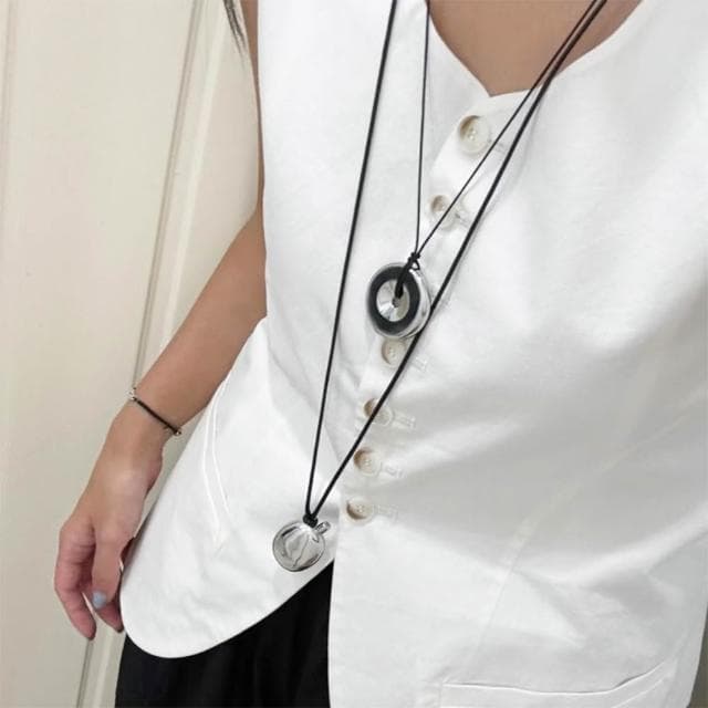 【LEESA】情侶項鍊\情人節禮物\生日禮物\項鍊\男女同款\飾品\歐美項鍊\小酒壺\小圓環\皮繩項鍊\吊墜\吊飾\白金項鍊