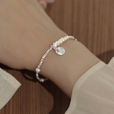 【LEESA】女生手鍊\高級感\生日禮物\飾品\碎銀子\珍珠手鍊\招財納福\簡約\韓國飾品\手鍊\手鍊女\925純銀\通體純銀