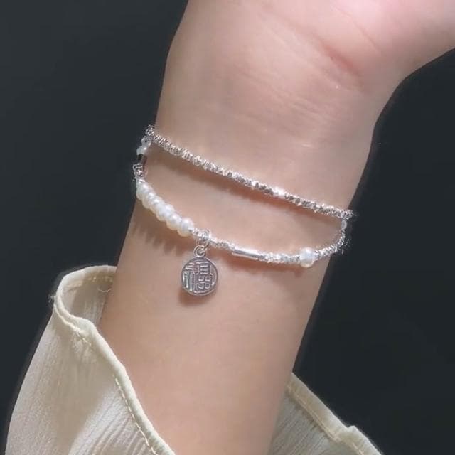 【LEESA】女生手鍊\高級感\生日禮物\飾品\碎銀子\珍珠手鍊\招財納福\簡約\韓國飾品\手鍊\手鍊女\925純銀\通體純銀