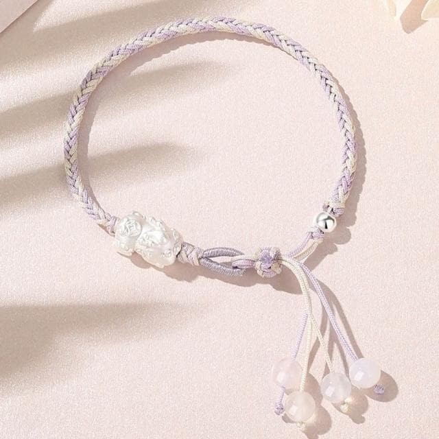 【LEESA】水晶手鍊\飾品\999純銀\閨蜜手鍊\手工編織\手鍊手環\招財手鍊\貔貅\招財納福\保平安\流蘇\生日禮物