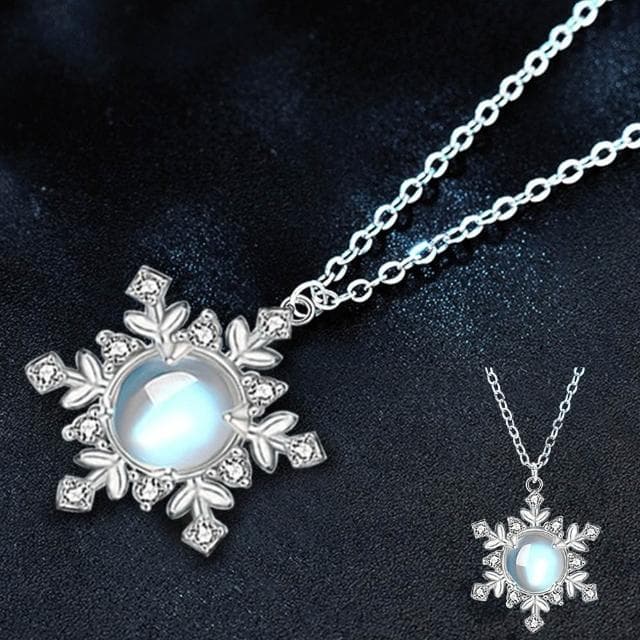 【LEESA】925純銀\雪花項鍊\項鍊\女生項鍊\月光石\吊墜\韓版\小清新\頸鏈\鎖骨鏈\高級感\毛衣鏈\氣質項鍊\生日禮物