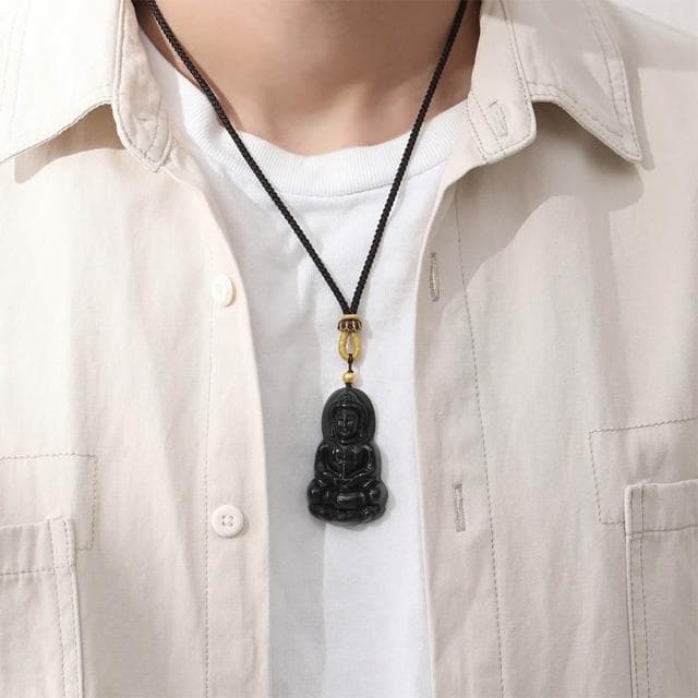 【LEESA】足金999\編繩項鍊\首飾\保平安\雕刻\護身符\飾品\項鍊\男生項鍊\和田玉\玉石\觀音像\佛像\吊墜\玉珮