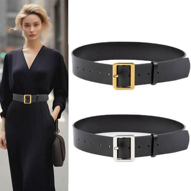 【LEESA】牛皮腰帶\女腰帶\寬腰帶\方頭腰帶\黑色腰帶\金扣腰帶\真皮腰帶\腰封\皮帶\腰帶\女生皮帶\真皮皮帶\生日禮物