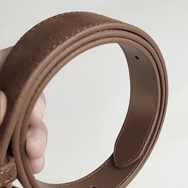 【LEESA】真皮皮帶\牛皮腰帶\女生腰帶\奶茶色\黑色皮帶\方頭皮帶\磨砂真皮腰帶\復古皮帶\皮帶\腰帶\細腰帶\生日禮物
