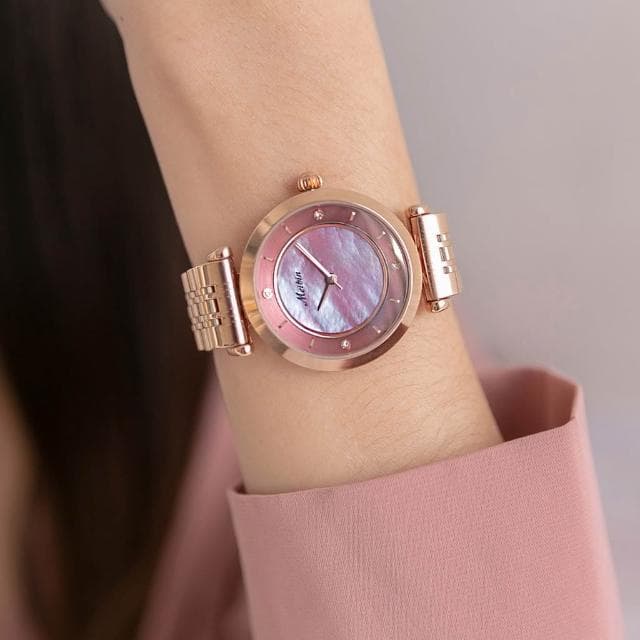 【MUMUSHOP】MUMU TM00311 MEIBIN氣質玫瑰石英錶  貝殼 時尚 手錶 玫瑰金 水鑽手錶 女錶 閃耀 聖誕交換禮物