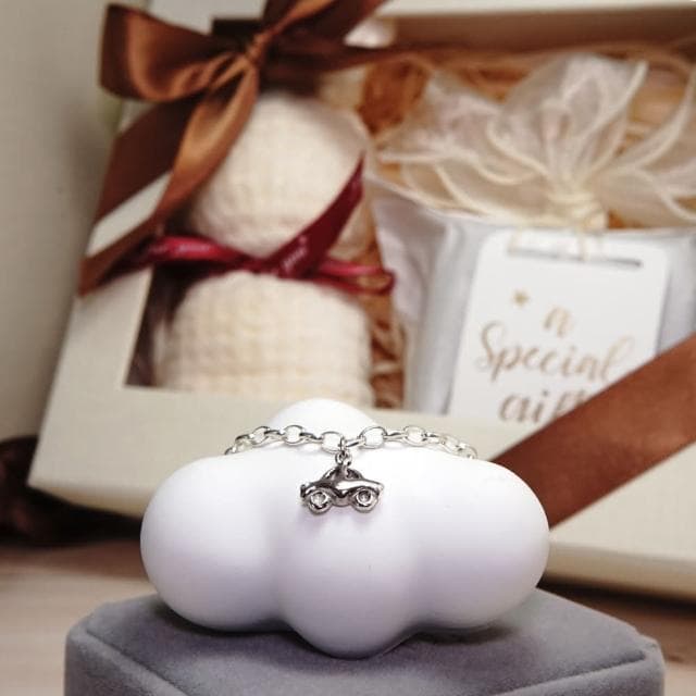 【ART64】純銀彌月禮盒組 寶寶手鍊 新生兒/滿月禮物推薦 幸運小汽車 兒童銀飾