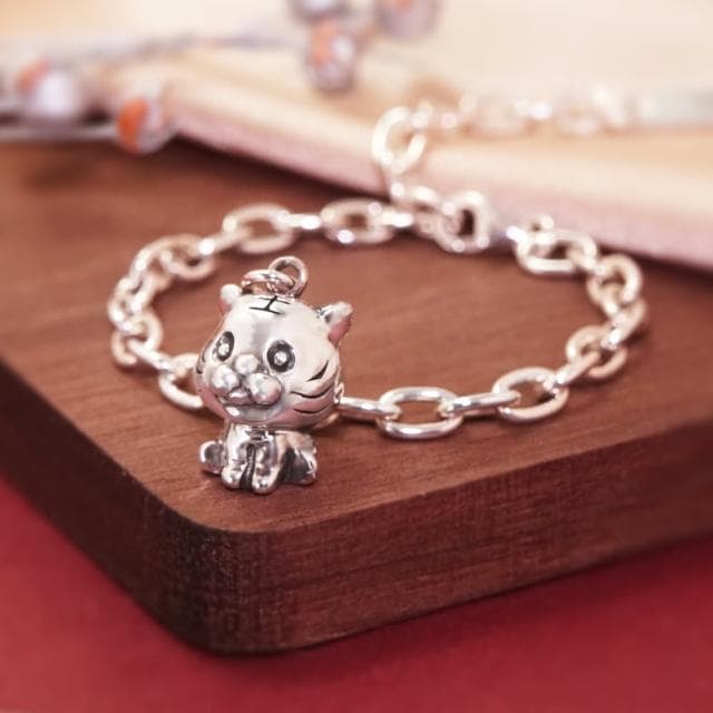 【ART64】純銀兒童手鍊/寶寶手鍊 彌月禮/生日禮物推薦 福虎生豐 虎寶寶造型 寬版