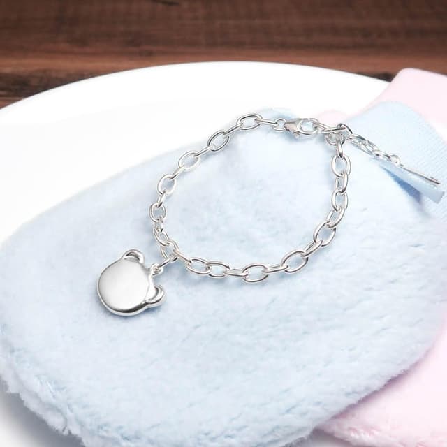 【ART64】純銀兒童手鍊/寶寶手鍊 生日/滿月/彌月禮物推薦 活力小熊造型 寬版