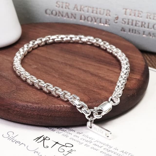 【ART64】純銀 寬版威尼斯手鍊 圓潤版 925純銀手鍊 男生手鍊 女生手鍊