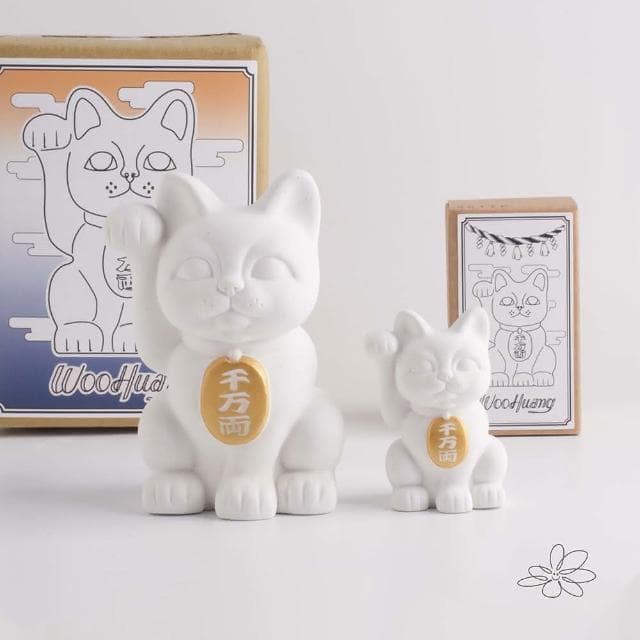 Woohuang超可愛五吋高12.5公分 彩色招財貓(開店禮 公仔 交換禮物 招財 水泥 生日禮物 紀念日 財運)