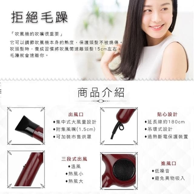 【尚朋堂】1000W專業造型吹風機 SH-1000W附集風嘴 三段風速 過熱自動斷電