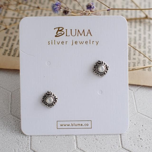 【BLUMA】浪漫莊園純銀耳環 - 珍珠母貝(女生禮物 復古泰銀雕花小耳釘 歐式典雅 奢華 個性 飾品禮盒)